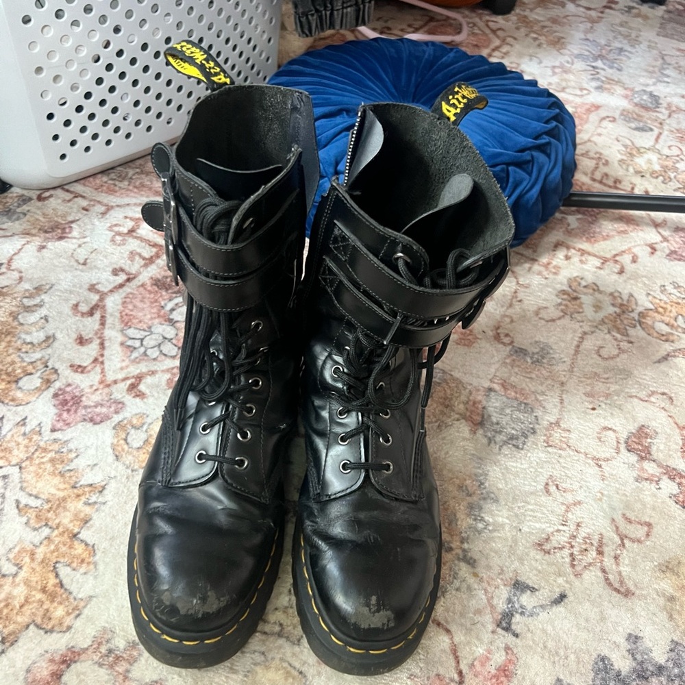 Men's Dr. Martens Caspian 12-Inch 12-eyelet Double Strap Black Leather Boots